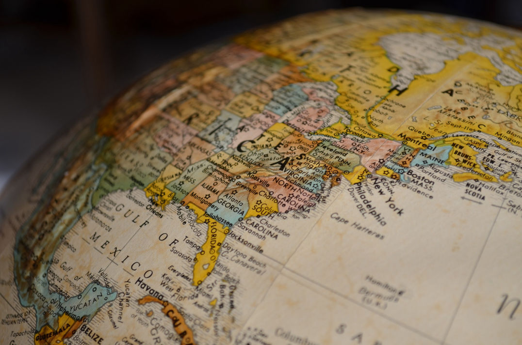 map of North America on globe